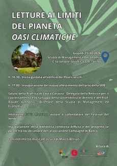 Locandina evento "Letture ai limiti del pianeta. Oasi climatiche". 