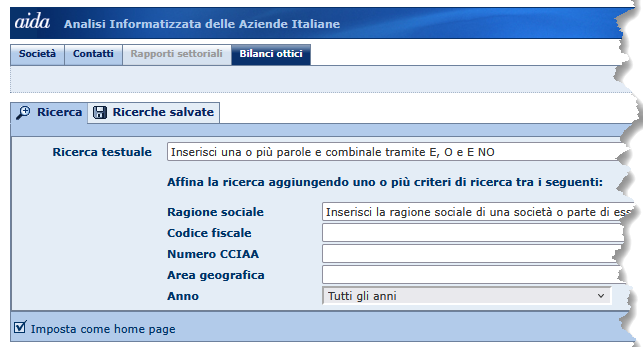 Screenshot modulo bilanci ottici - AIDA