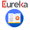 Logo di Eureka con icona di libro e video tutorial